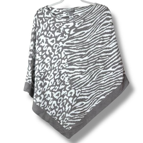 Barefoot Dreams Dove Gray Print CozyChic Ultra Lite Ocean Breeze Sweater Poncho - Picture 1 of 9